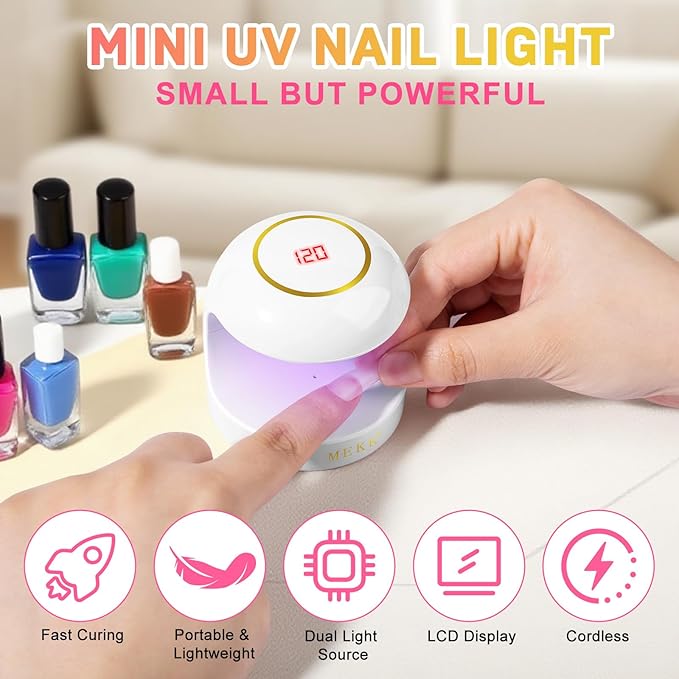 MEKK Mini UV Light for Gel Nails, 18W Cordless Single Finger UV LED Nail Lamp, Portable Small Professional Flash Cure Lamp for Detail Work, Compact Design for Beginners, Travel, Home - White