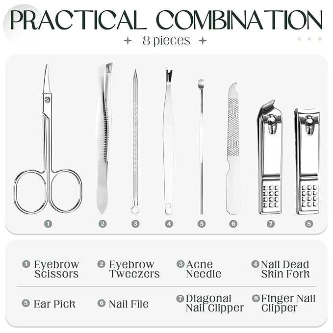 Hanaive 6 Set Manicure Set 48Pcs Nail Clippers Pedicure Kit 8 in 1 Stainless Steel Grooming Kit Professional Nail Care Tools with Luxurious Travel Case for Men Women Gift(Green)