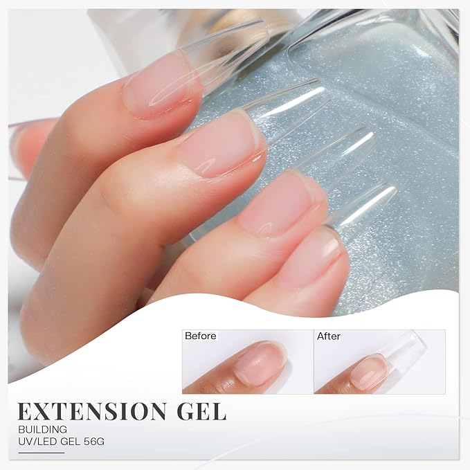 Morovan Clear Builder Gel for Nails: UV/LED Hard Gel Kit - 2oz Strong 3D Sculpting Extension Strengthen Professional Art Manicure Set with Forms & Brush Supplies