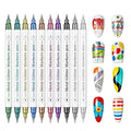 10 Colors Nail Art Pens Set, Metal Giltter 3D Nail Marker Double-ended Nail Point Dotting Pen,Drawing Painting Liner Brush for DIY Nail Manicure Tools for Home Salon Beginners (10 Colors - A)