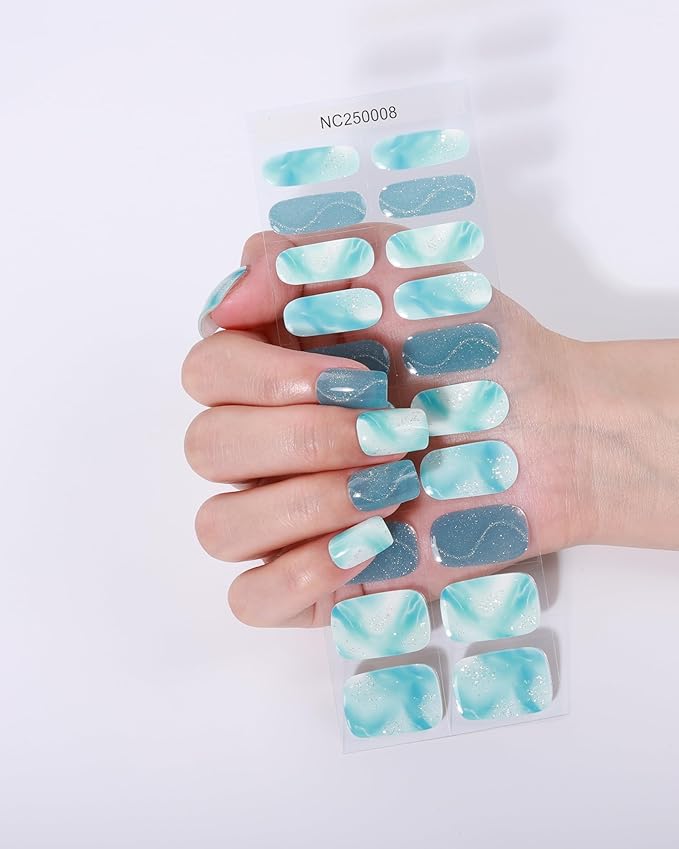 Cat Eye-Inspired 20pcs Semi Cured Gel Nail Strips - Salon-Grade DIY Wraps with Glaze Texture, Easy Application, UV Light Required for Stylish Nails