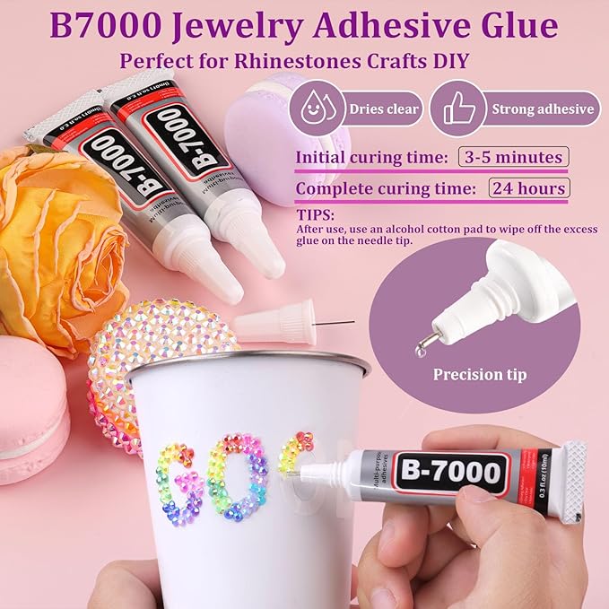 34000Pcs Resin Rhinestones with Tweezers for Crafting, Mixed-Color 3mm Bedazzling Crystal with 1Pcs 10ml B7000 Jewelry Glue for DIY Crafts Clothing Tumblers Shoes Fabric Nail Art