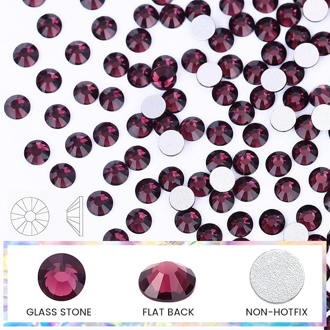 SS30 Non Hotfix Flatback Rhinestones - 288pcs Glass Nail Gems Crystals for Makeup Bags, Shoes & DIY Decoration (Amethyst)