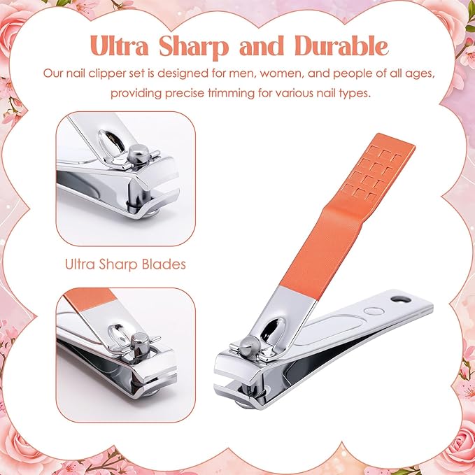 6 Sets Nail Clippers Kit Mothers Day Gifts for Mom Women Manicure Set Pink Nail Care Tools Fingernail Toenail Clipper Cutters Professional Stainless Steel Grooming Kit with Travel Case