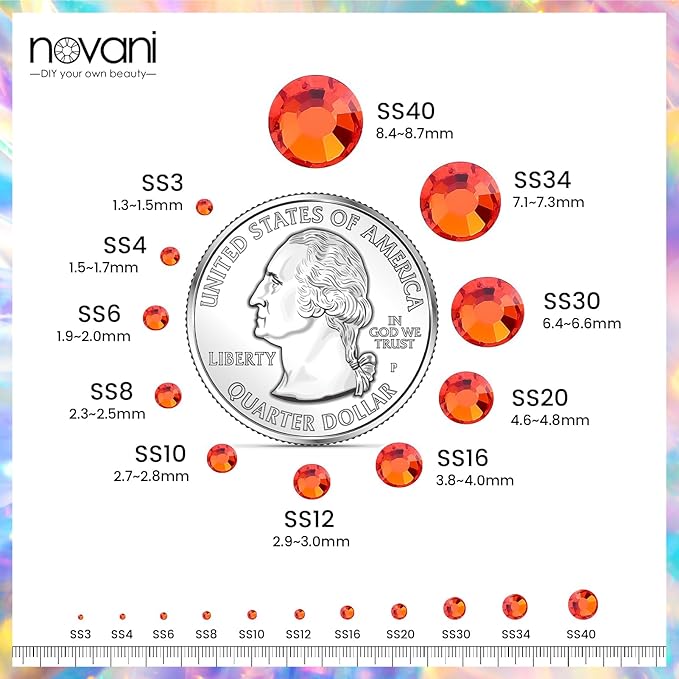 Novani Rhinestones 1440pcs SS8 Glass Rhinestones Crystal Flatback Gemstones for Crafts Nails Makeup Bags and Shoes Decoration（SS8, Orange）