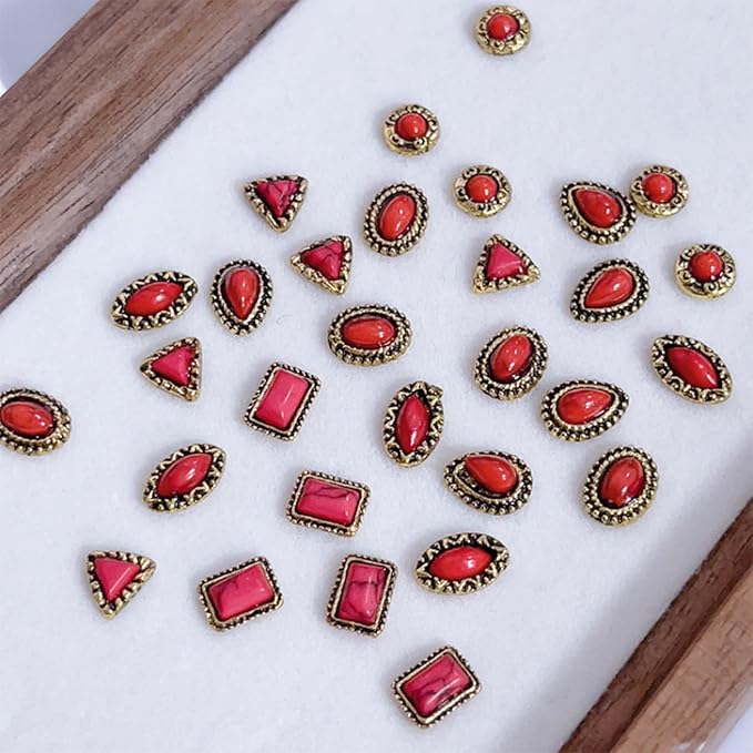 50 PCS Metal Turquoise Nail Charms - Western Cowboy Nail Art Decorations, 3D Nail Gems for DIY Manicure, Mixed Shapes Nail Accessories for Gel Acrylic Nails (B)