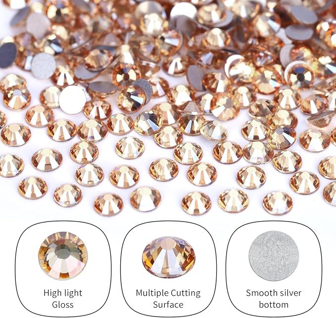 2000PCS Golden Shadow Rhinestones Bulk, Flat Back Crystal Glass Stone Round Gems,SS30, 6.4-6.6mm