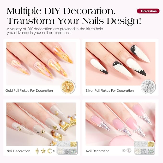 COSCELIA 67PC Two-Type Gel Nail Polish Kit with U V Light, 25pcs Gel Polish with 15 Colors Poly Extension Gels for Beginners with Everything Glitter Decorations French Manicure Gifts for Women