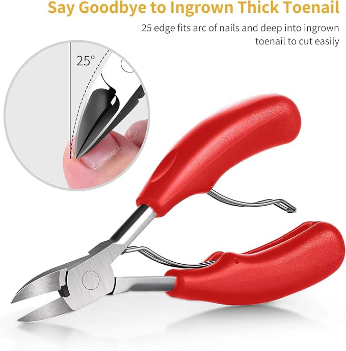Toenail Clippers, Medical Grade Toe Nail Trimmer, Nail Clippers for Thick Nails or Ingrown Toenail Tool, Stainless Steel Sharp Pedicure Toe Nail Clippers Adult, Rubber Handle. (Red)