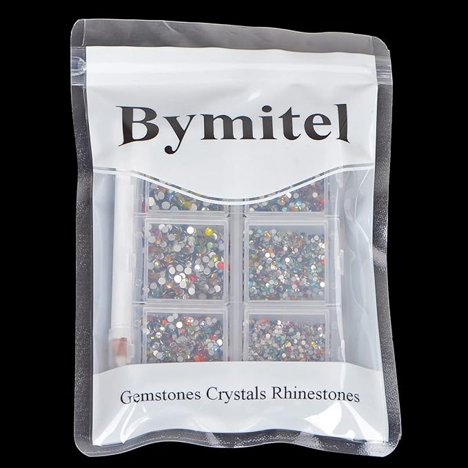 Bymitel 7200 Pieces 6 Mixed Sizes Glue Fix on Glass Rhinestones Round Crystal Gems Flatback for DIY Jewelry Making with one Picking Pen(Mix: SS3-SS10/7200PCS, Mixed Colors)