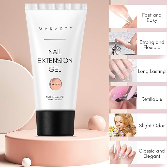 Makartt Poly Nail Gel Hema-Free 50ML Nude Nature Day-dream Classic Colored Gels Builder for Extension Strengthener Long-Lasting Easy to Use Supplies for Trendy Design Salon Home Manicure