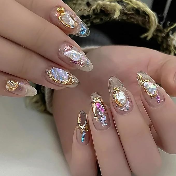 SILPECWEE 6 Sheets 5D Gold Embossed Nail Art Stickers Gem Crystal Irregular Geometric Frames Nail Stickers Designs Hollow Nail Decals Self Adhesive DIY Acrylic Nails Accessories