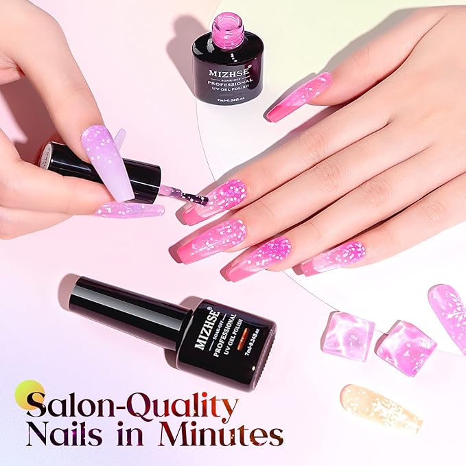 MIZHSE Neon Snowflake Gel Polish Set - 8 Colors Summer Hot Pink Neon Bright Macaron Candy Jelly Nail Polish Gel Popular Soak Off LED Nail Art Manicure DIY for Nail Salon