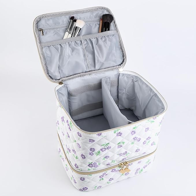 hibear Nail Supplies Organizer Nail Polish Storage Holds 30 BottlesNail Polish Storage Holds 30 Bottles Nail Kit Case Makeup Bag Vanity Case for Women (floral blue)