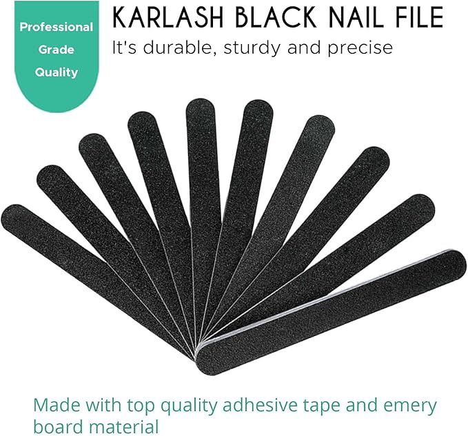 Karlash 10 PCS Professional Double Sided Nail Files Emery Board Grit Black Gel Cosmetic Manicure Pedicure