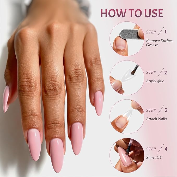 Ranrose Long Almond Nail Tips with Handle, 240PCS Half Cover Acrylic Fake Nails, 12 Sizes No C Curve Gel Nail Extension Tips for Professionals DIY Beginners