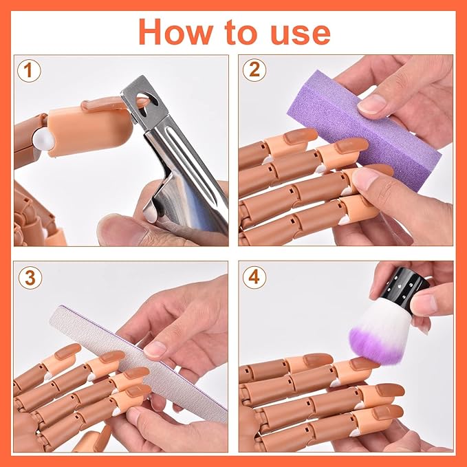 NXJ INFILILA 200PCS Replacement Refill Nail Tips, Plastic Fake Nail Tips for Flexible Practice Fake Hand, Nail Training Hand Supply for Manicure Salon Beginners DIY(Brown)