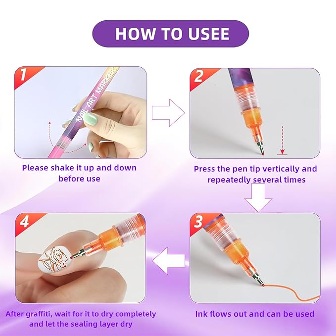 Nail Art Pens Set 12 Colors Nail Art Markers, Polish Pen for 3D Nail Art, Drawing Painting Liner Brush for DIY Nail Art Beauty Adorn Manicure Tool (N1)