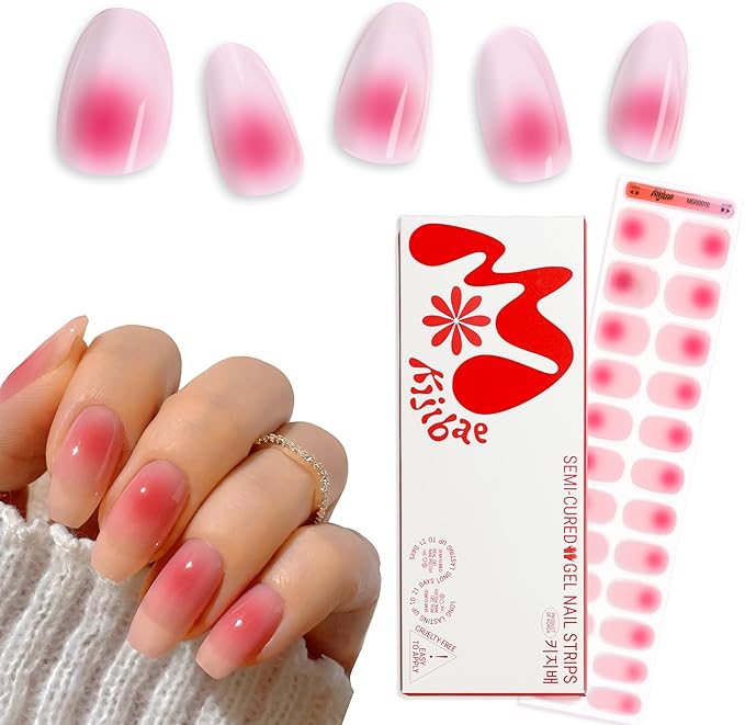 Semi Cured Gel Polish Strips | 24pc UV LED Required Wraps | Gift Peel and Stick Nails | Coquette DIY Home Manicure | Press On Alternative (Champagne Blush)