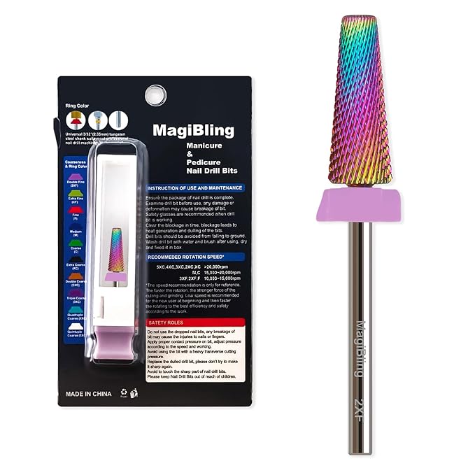 2xf 5 in 1 Nail Drill Bits, 16mm Tapered 3/32'' Professional Tungsten Carbide Bits for Efile, 2 Rotation for Electric Drill, Remove Thin Gel, Manicure Cuticle Gel Polish, Nail Techs Bit, Double Fine