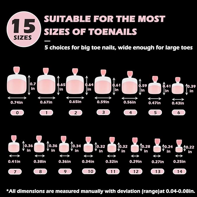 French Tip Toe Nail Tips Press on Nails, Squoval Pre-Designed False Toenail Extension, Baby Pink Pre-applied Tip Press On Toenails Full Cover Acrylic Nails for DIY 15 Sizes 300 pcs