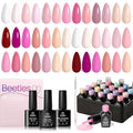 Beetles Pink Gel Polish Set– 20 Colors Dare to Bare Gel Polish Set Hot Pink Nude Pink White Glitter Soak off Uv Led Manicure Kit with 3Pcs Base&Top Coat for DIY Manicure Spring Gift for Women