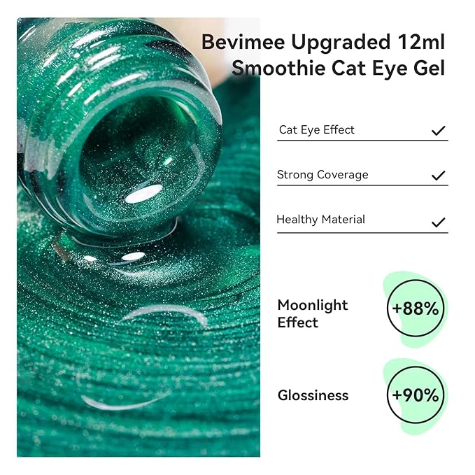Cat Eye Gel Polish 12ML Moonlight Dark Green Glitter Magnetic Gel Nail Polish Crystal Ceramic Emerald Green Nail Art Long Lasting Soak Off Spring Summer Color