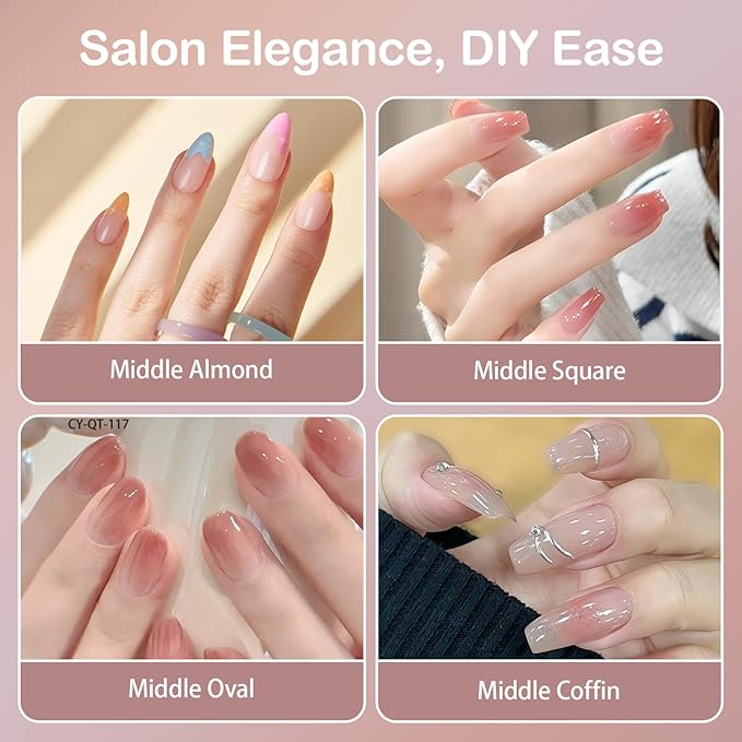 MissCheering Medium Oval Nail Extension 140 PCS - Natural Looking Press On Nails for Home DIY - Gel Fake Nails Fit Any Nail Bed, UV Light Enhanced Adhesion - Women's Gift Idea & Salon Alternative