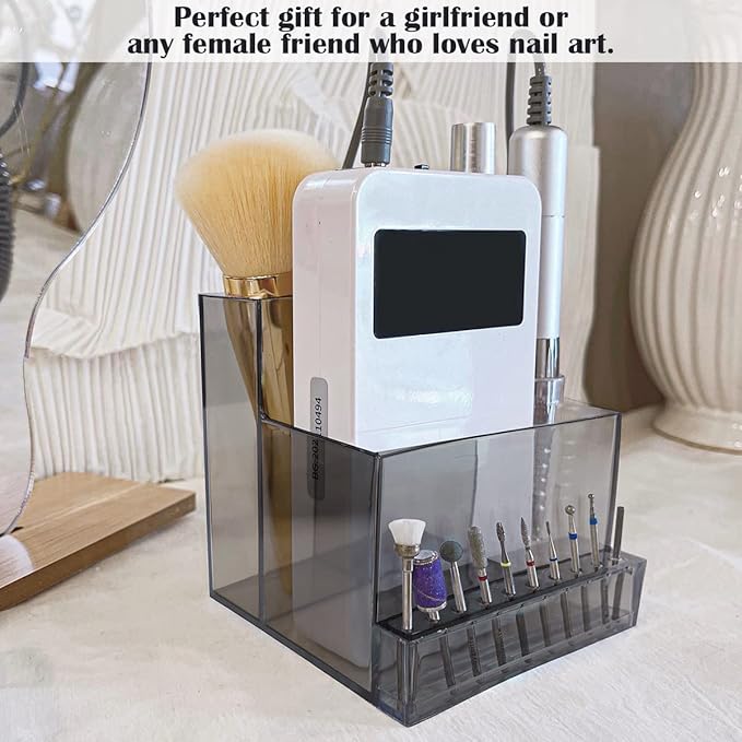 FERCAISH Nail Drill Grinding Bit Holder Box Professional Nail Art Polishing Grinding Drill Bit Holder Display Storage Box Bit Case Organizer (Black)
