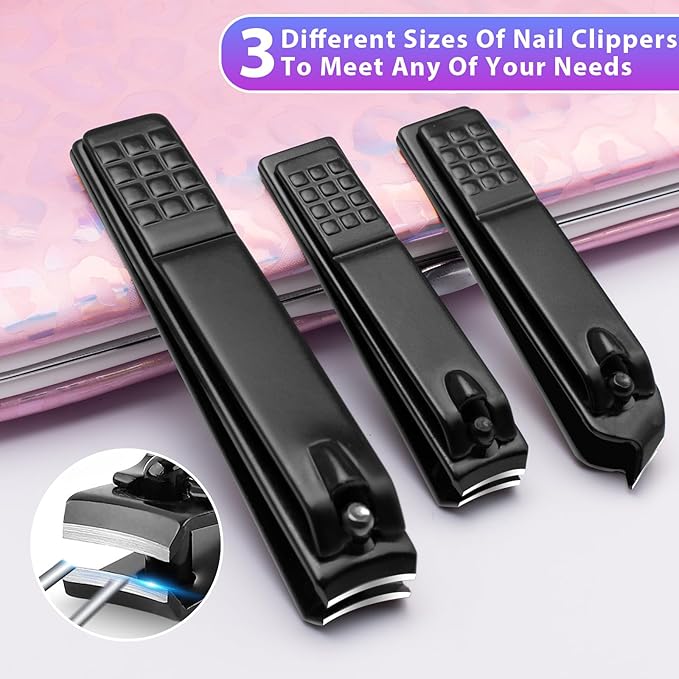 CGBE Nail Clippers Set, 12pcs Stainless Steel Nail Kit for Men, Manicure Set Pedicure kit for Mens Gifts - Black