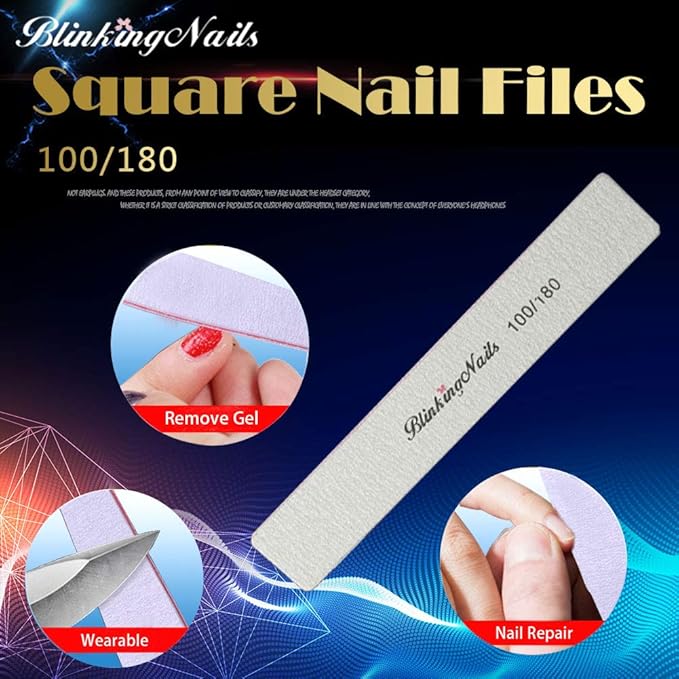 10Pcs Nail File 100/180 Grit Professional Nail Files and Buffers for Natural Nails, Double Sides Washable Block Disposable Nail Files for Nail Art DIY or Nail Manicure Salon
