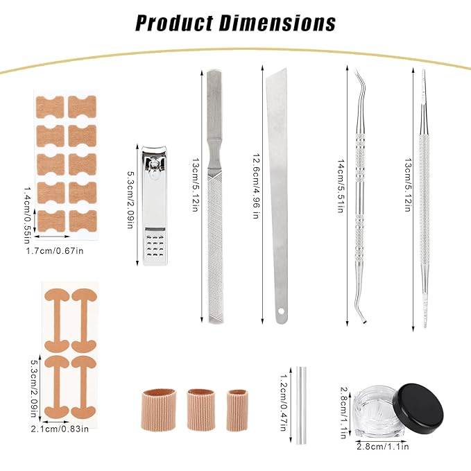 Professional Ingrown Toenail Removal Kit, Including Ingrown Toenail C-Shaped Patch Tools, Wide Nail Corrector Sticker, Correction Sticker Strips & Toe Separator, etc for Home Pedicure