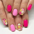 Short Press on Nails Square Pink Fake Nails with Design Yellow Flower Glue on Nails Daisy Stick on Nails Glossy Spring Nails Reusable Summer False Nails for Women 24 Pcs