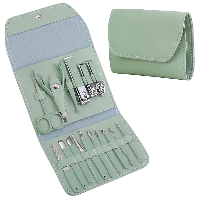 Manicure Set Professional, Nail Clippers, Pedicure Kit, 16 In 1 Grooming Kit Stainless Steel, Toenail Scissors Tools with Luxurious Leather Travel Case for Men Women Mint Upgraded Version