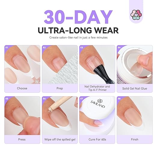 SAVILAND Natural French Tip Nails: Thicker Press on Nails Short Almond Chip-Free & Strong French Tip Press On Nails 15 Sizes Fake Nails Quick Nail Art Home Use SSProTip X