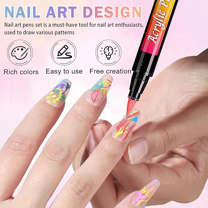 Nail Art Pens Set 12 Colors Nail Polish Pens Nail Art Markers Acrylic Paint Quick Drying Nail Art Pen DIY Nail Design Painting Drawing Kit