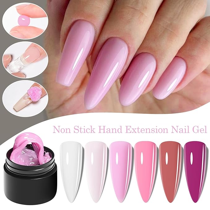 MTSSII 10PCS 3D Builder Gel Kit - White Pink Non-Sticky Hand Extension Gel with Silicone Pen for Nails Brown Purple Nail Polish Design Manicure Salon Supplies