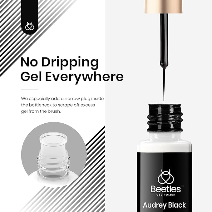 beetles Gel Polish Nail Art Liner Gel Polish Set- 2 Popular Black White Colors Nail Polish Gel Paint for Swirl Nails Built Thin Nails Art Brush in Gel Pens UV Soak off Gifts for Women