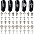 CRASPIRE 100Pcs Cross Nail Charms for Nails Accessories 5 Style Metal Alloy Silver Flat Nail Gems Set Gothic Vintage Punk Studs Decor for Women Nail Art Design Supplies DIY Christmas Decorations Craft