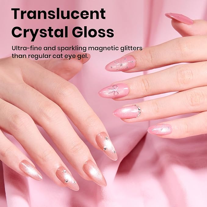Beetles Gel Polish Soft Beam Cat Eye Gel Nail Polish Set - 6 Colors Nude Pink Brown Purple Glitter Gel Nail Kit Magnetic Shine Soak Off UV Winter Salon DIY Manicure Gift for Women