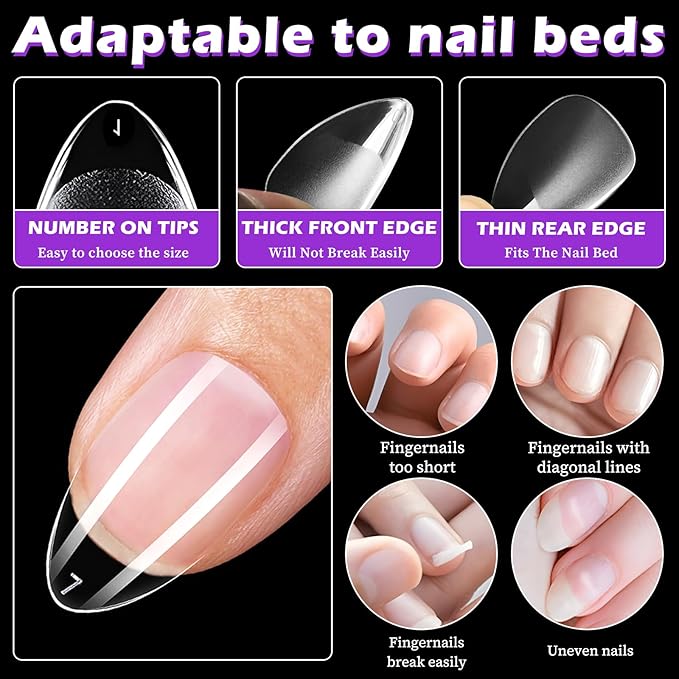 LoveOurHome 360pc Short Almond Nail Tips Clear Fake Nails Short Almond Gel Nail Tips Full Cover Acrylic Nails Clear Press on Nails XS Stiletto False Nail 15 Sizes Fingernail for Gel Nail Extension