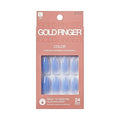 GoldFinger 24 Pcs Press On Nails, Long Almond Fake Nails, Blue Gradient Gel Stick On Extensions, Reusable DIY Full Cover False Nail Kit with Glue, Manicure Stick & File, 7 Day Long Lasting Wear
