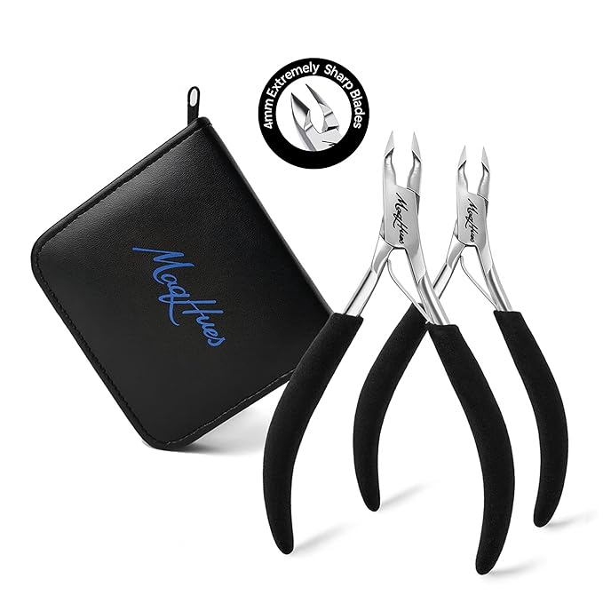 Professional Cuticle Nipper/Cuticle Trimmer 2 Pack Set, 4mm Sharp Jaws, In Protective Leather Case, Non-Slip Thick Comfort Grip, Cuticle Cutter/Cuticle Clipper for Manicure, Stainless Steel Nail Tools