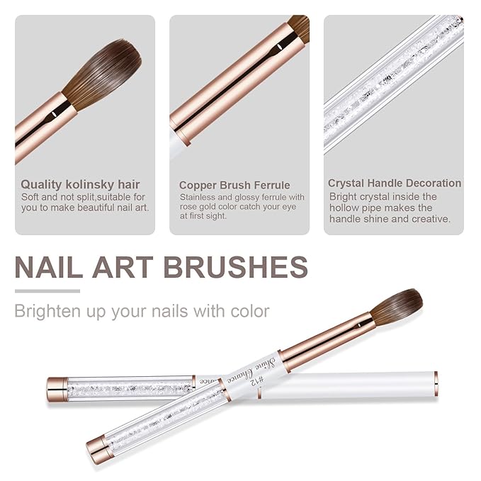 Acrylic Nail Brush Size 12, 100% Real Kolinsky Art Nail Brush for Acrylic Powder Application, Handmade Women Manicure Nail Extension Tool for Professional DIY Home Salon and Beginners