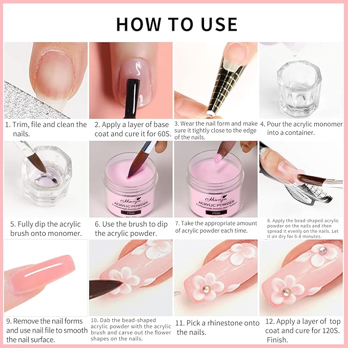 Monja Acrylic Powder - 4PCS 30g Professional Colored Acrylic Nail Powder for Acrylic Nails Extension 3D Nail Art Acrylic Polymer Powder Manicure Salon DIY No Need Nail Lamp