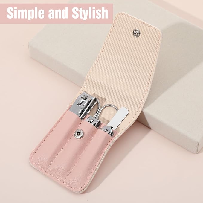Nail Clipper Set for Women, 6 Pcs Stainless Steel Grooming Kits,Nail Care Tools with Pink Leather Bag for Adults, Suitable for Home, Workplace, Outdoor Travel, Gift Giving, Salon（Pink）
