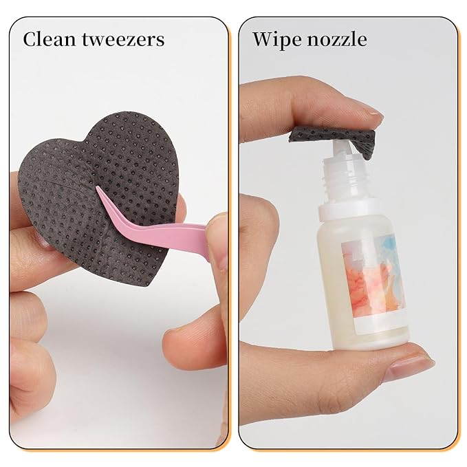 1000 PCS Lint Free Nail Wipes, Heart Shape Lash Glue Wipes, Nail Polish Remover Wipes for Gel Nail Polish Remover, Absorbable Eyelash Extension Glue Cleaning Wipe, Nail Care Tools(Black)