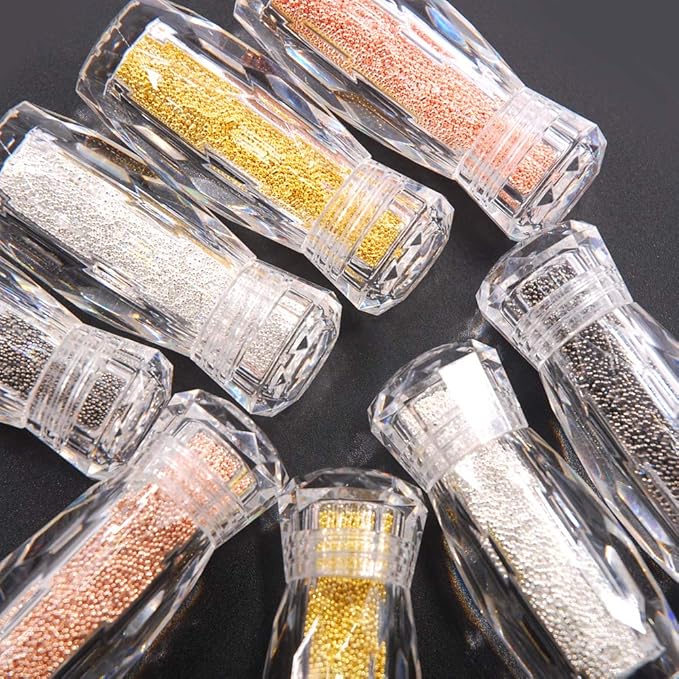 0.8MM and 1.0MM Metallic Caviar Nail Beads The Shape Of Round For Nail Art Decoration 3D Metal Nail Ball Set Of 8