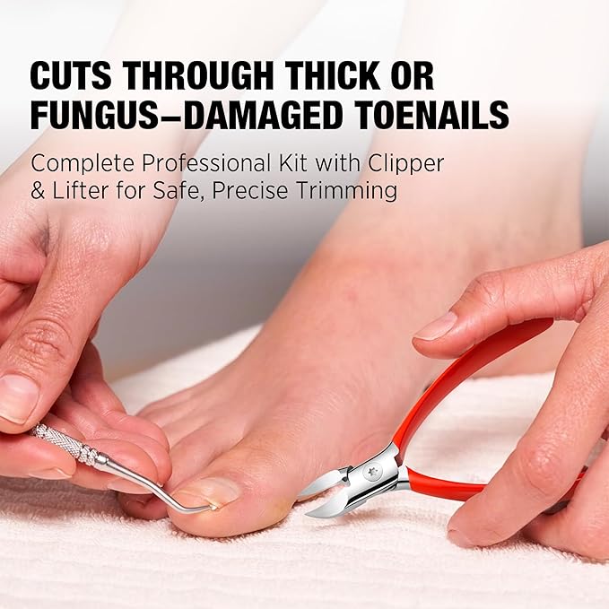 Treatonic Ingrown Toenail Clipper Removal Kit - Toenail Clippers for Thick, Fungal-Damaged, Curved Nails with Lifter & File, Long-Handle Pedicure Tools for Men, Women & Seniors