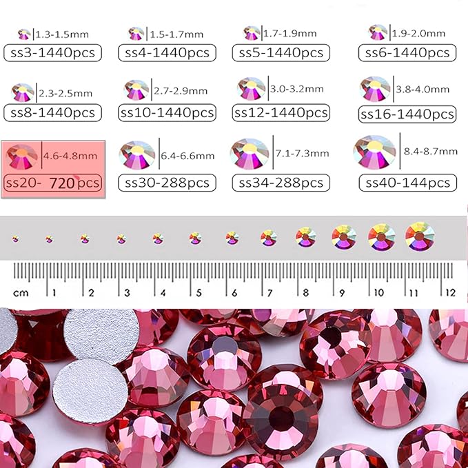 Dowarm 720pc SS20 Flatback Crystal Rhinestones, 4.8MM Flatback Nail Crystals for Crafts, Dance Costumes (SS20 / 4.8MM, Rose)